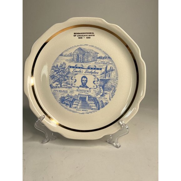 Lincolns Birth Place Kentucky Souvenir Plate  9 Inches Ironstone - Picture 16 of 16